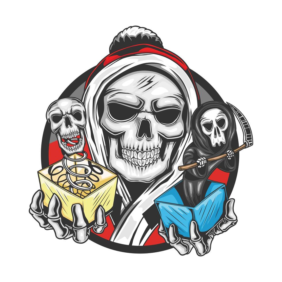 Skull Santa Claus with grim reaper as Christmas gift vector