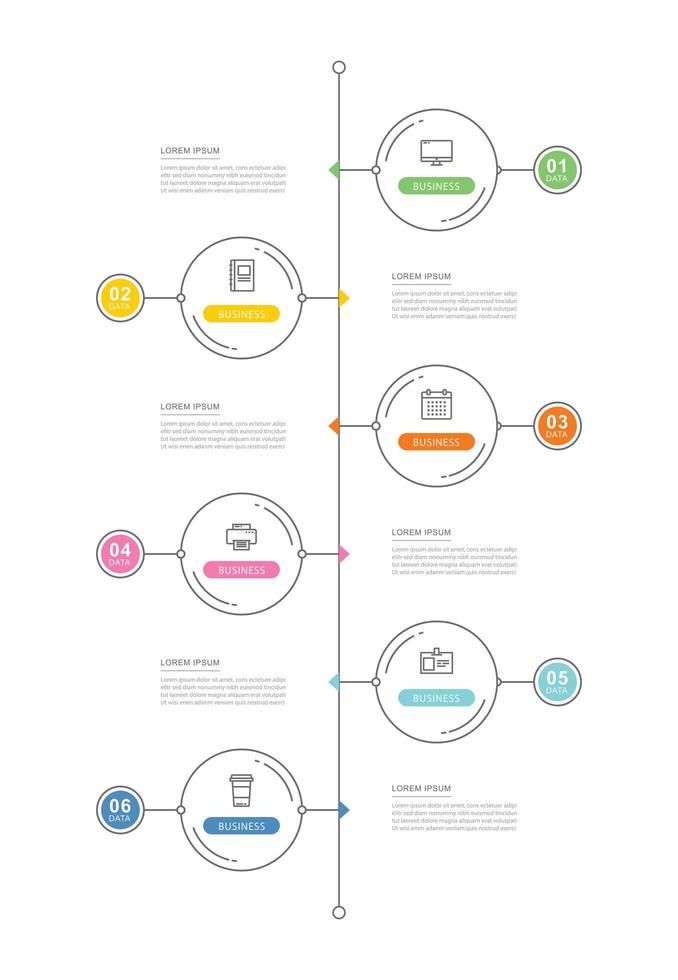 Plantilla de infografía de línea de tiempo de datos redondos con diseño de línea delgada vector