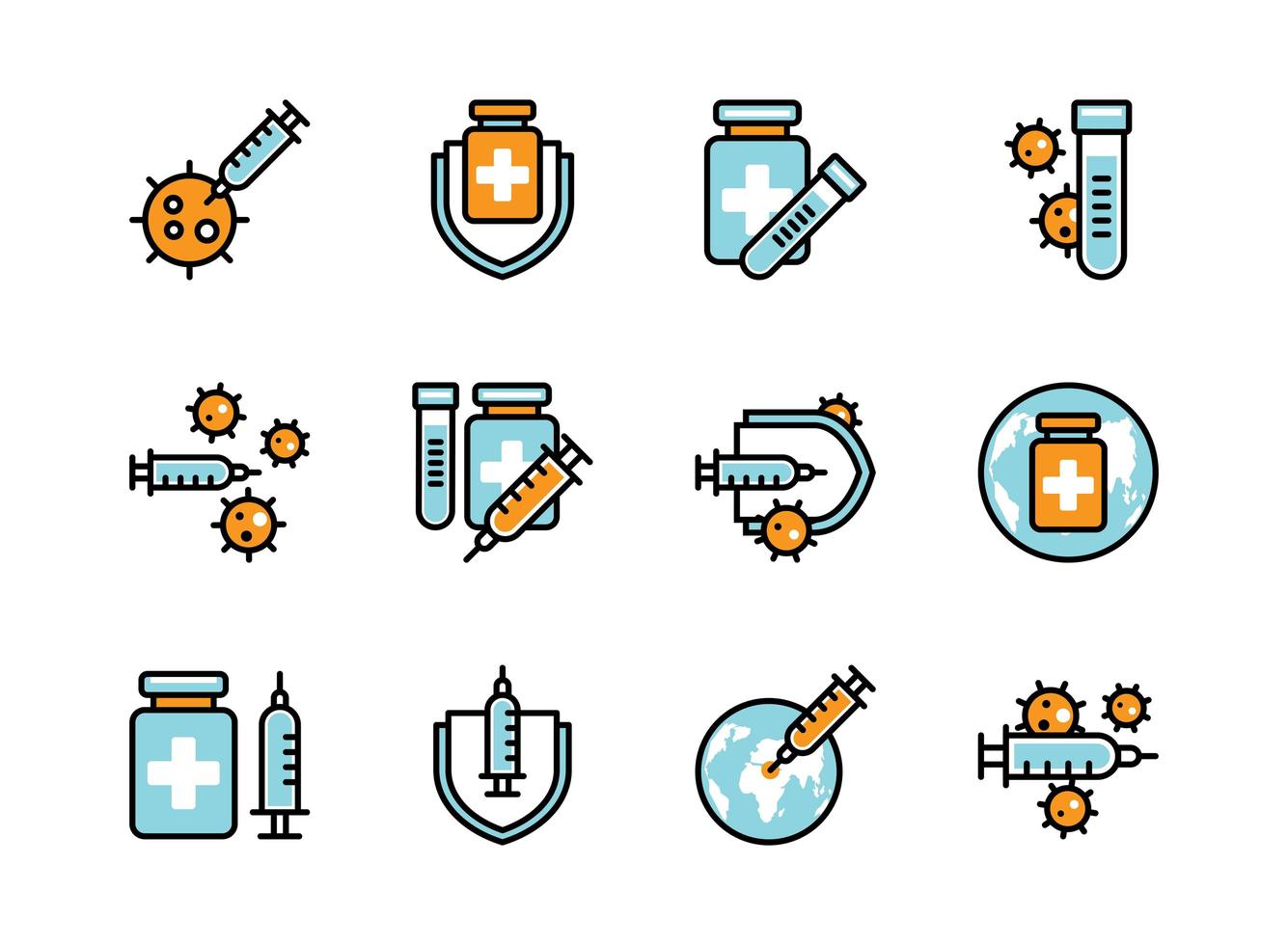 Covid-19 vaccine icon set colorline style. Sign and symbol for website, print, sticker, banner, poster. vector