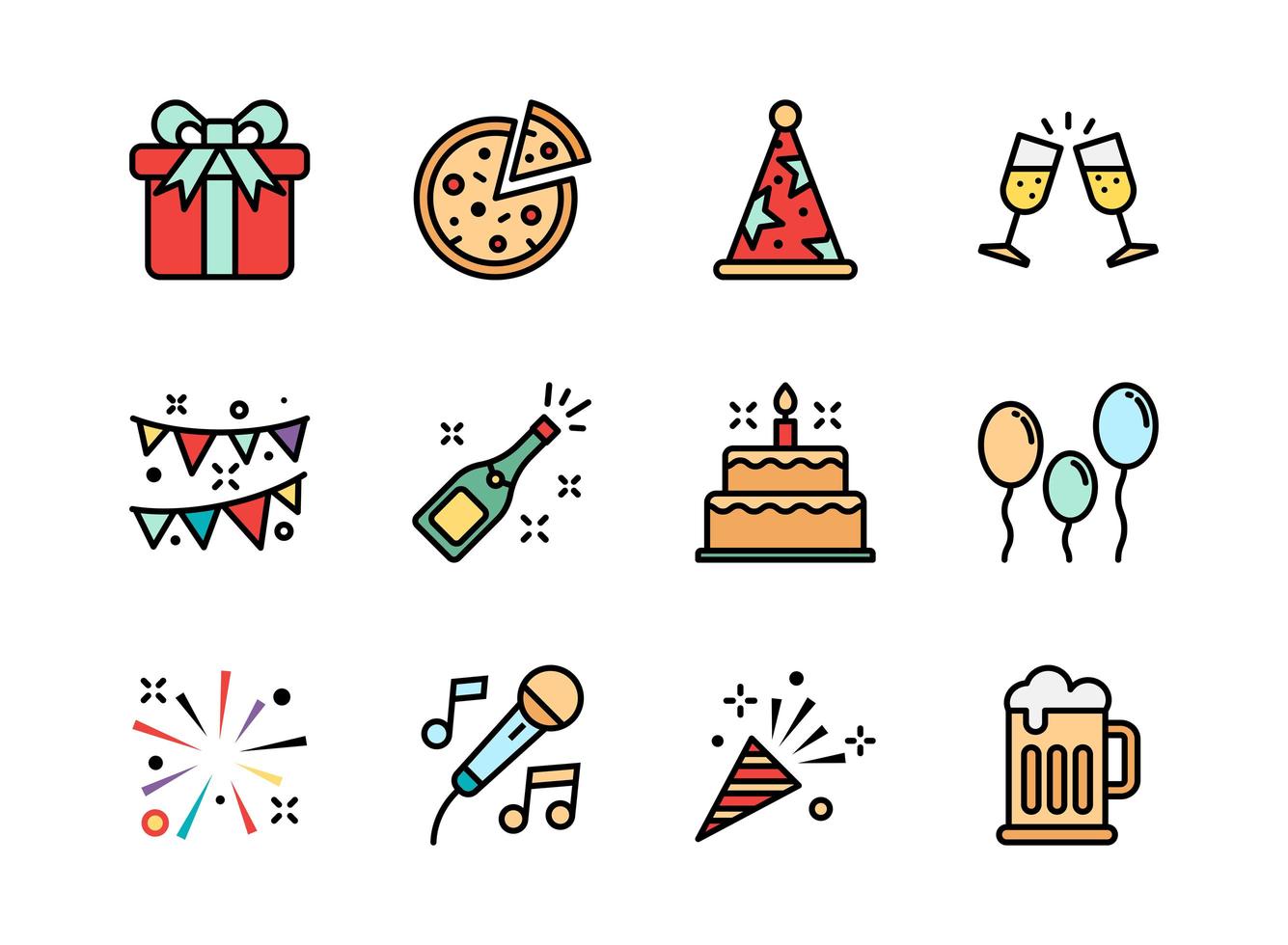 Party icon set colorline style. Symbols for website, print, magazine, app and design. vector