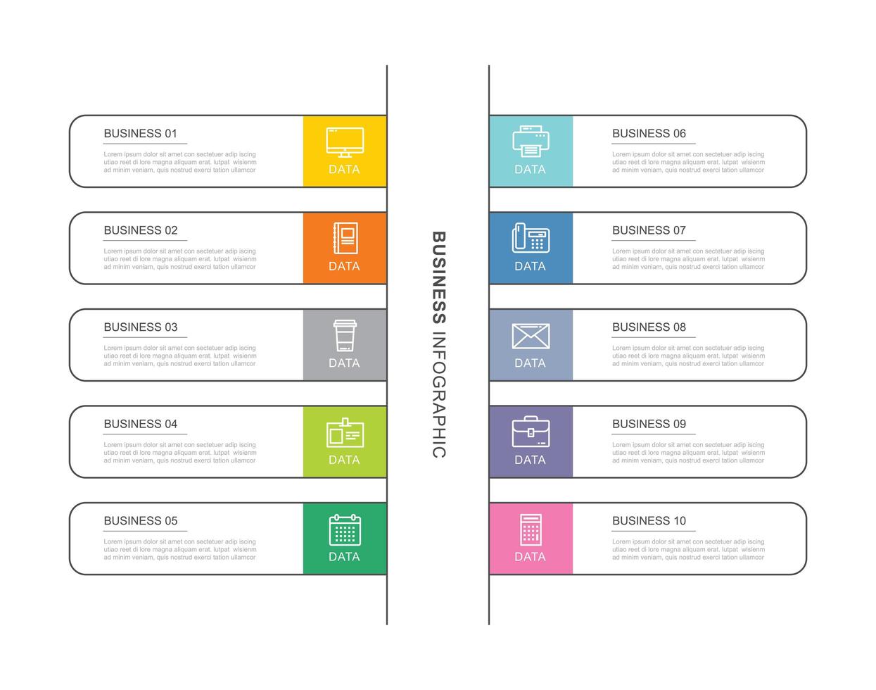 10 data business infographics template with thin line design vector