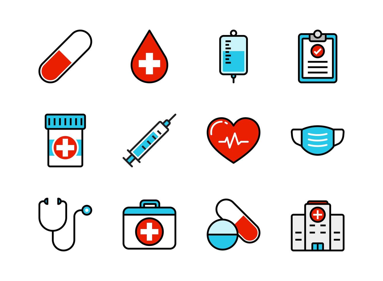 conjunto de iconos médicos y sanitarios vector