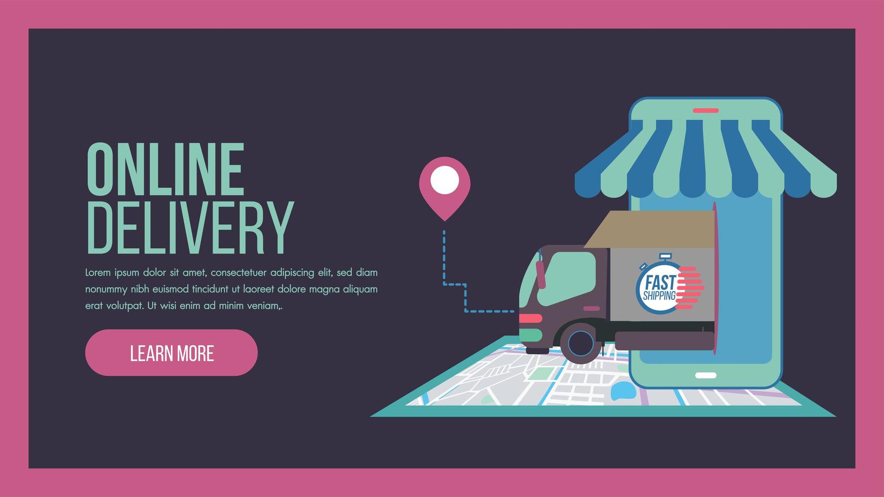 Online delivery service concept landing page with truck vector