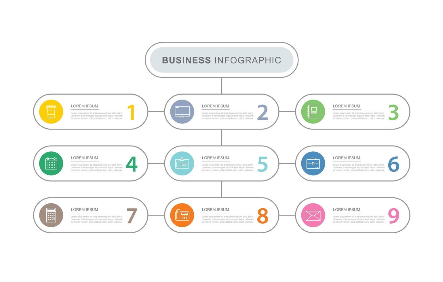 9 data business infographics template with thin line design vector