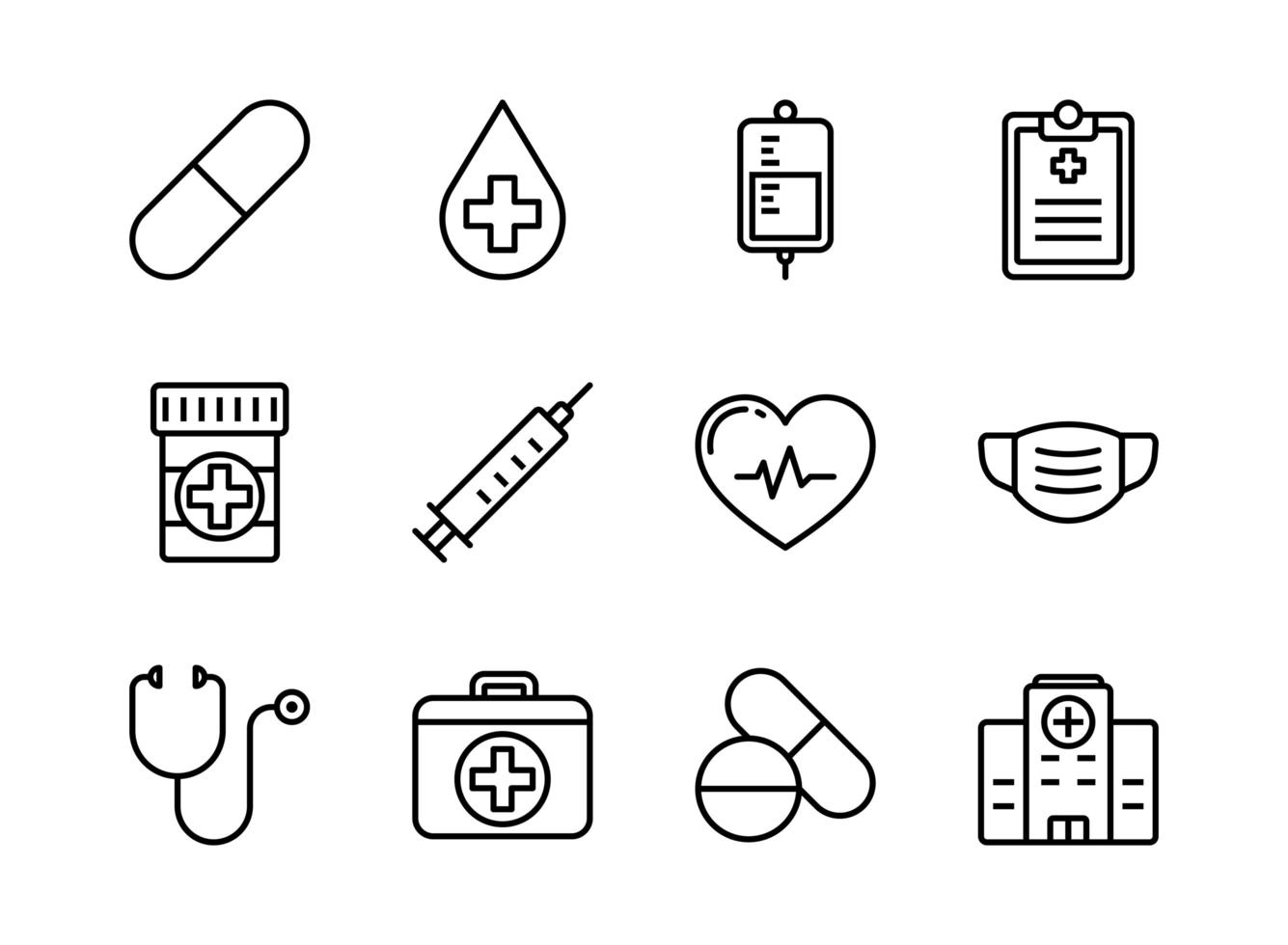 Medical and healthcare icon set outline style vector