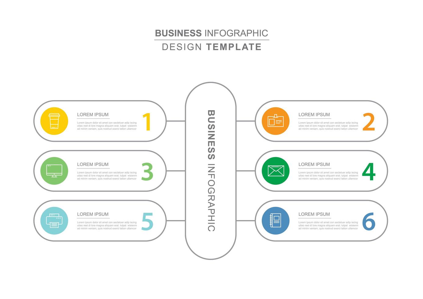 Plantilla de infografías de negocios de 6 datos con diseño de línea delgada vector