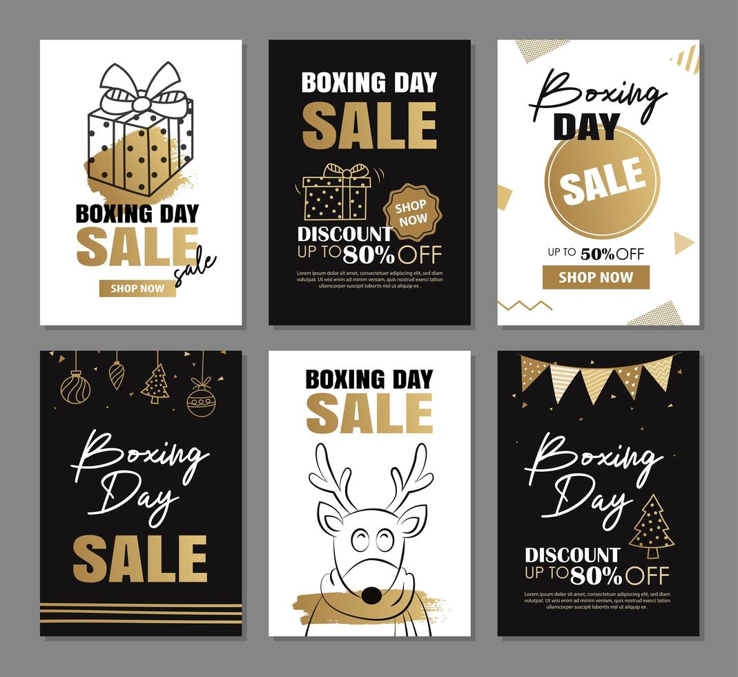 Boxing day sale banner design with gold luxury decoration templates vector