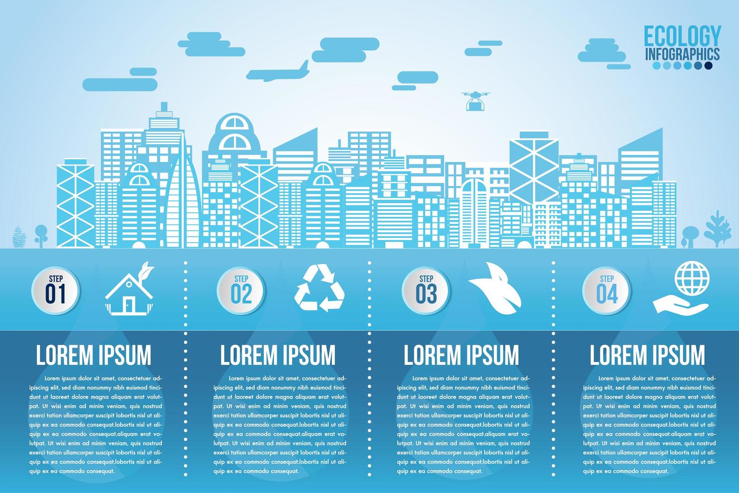 infografía eco agua azul elementos de diseño proceso 4 pasos vector