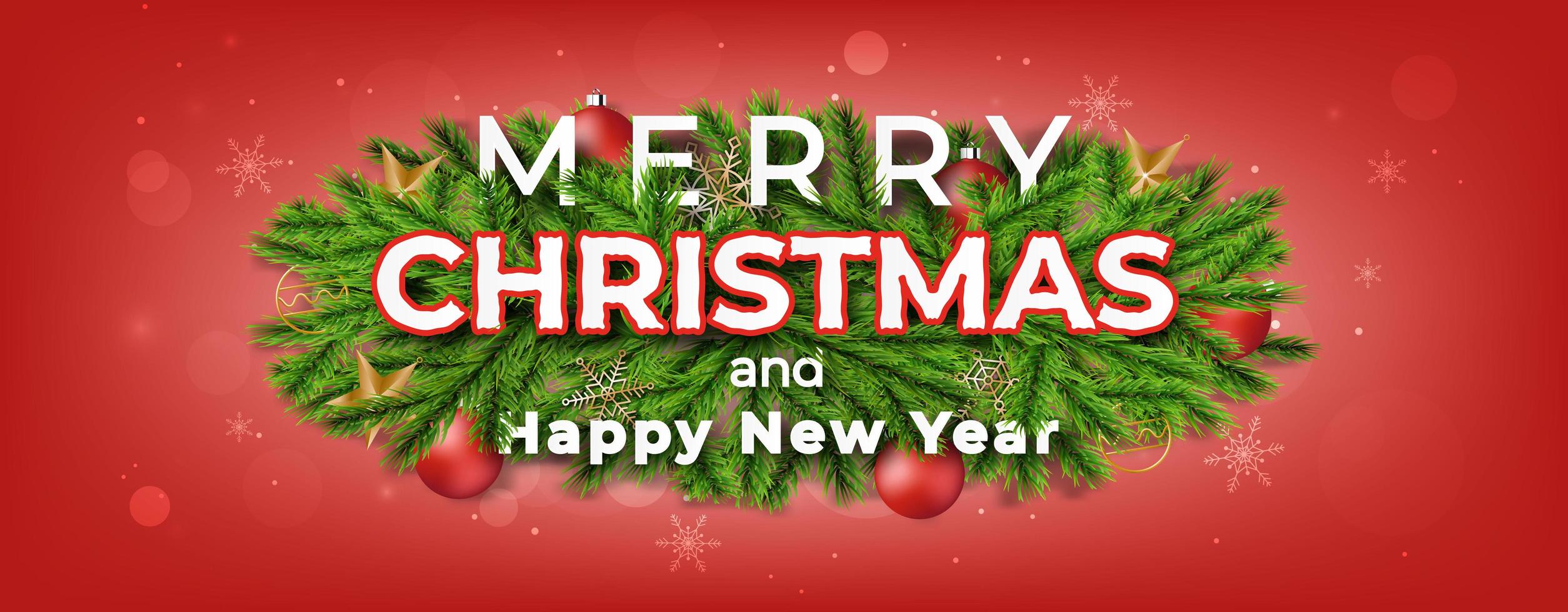 Merry Christmas and happy new year banner with pine tree branches vector