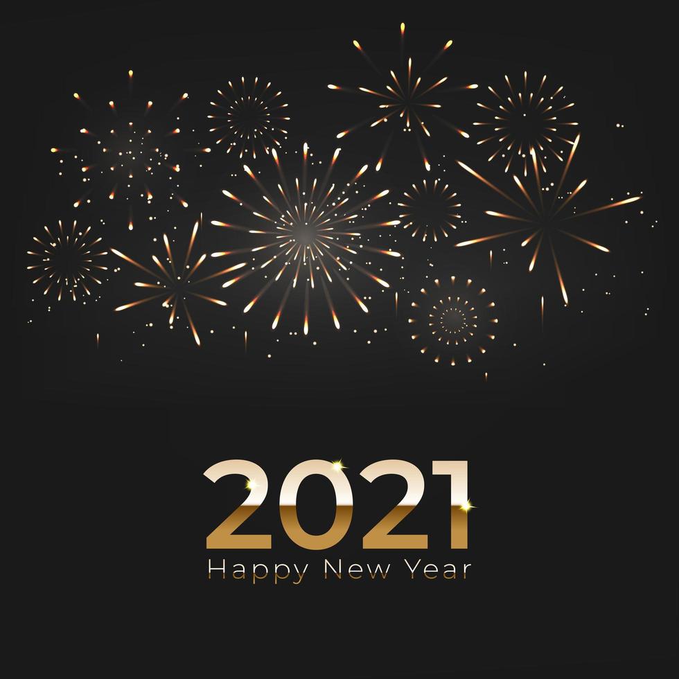 feliz año nuevo 2021 con fuegos artificiales y fondo de celebración vector