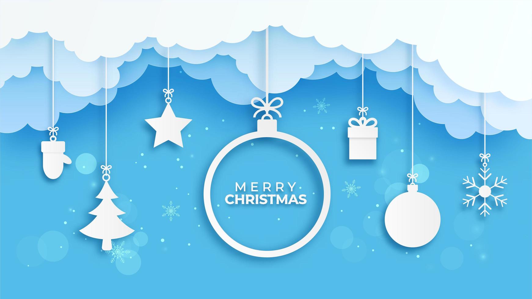 Merry Christmas banner with paper cut style ornaments vector