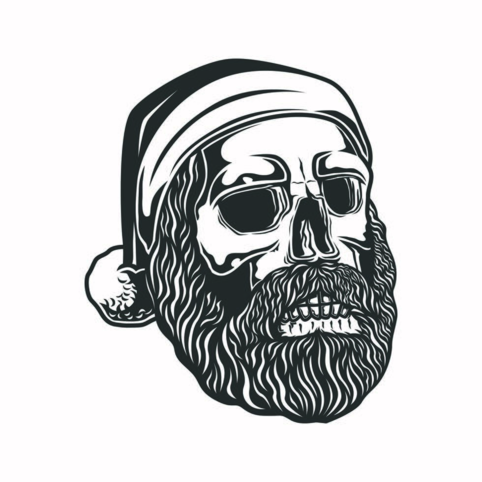 Cráneo barbudo con gorro de Papá Noel para la celebración de Navidad vector