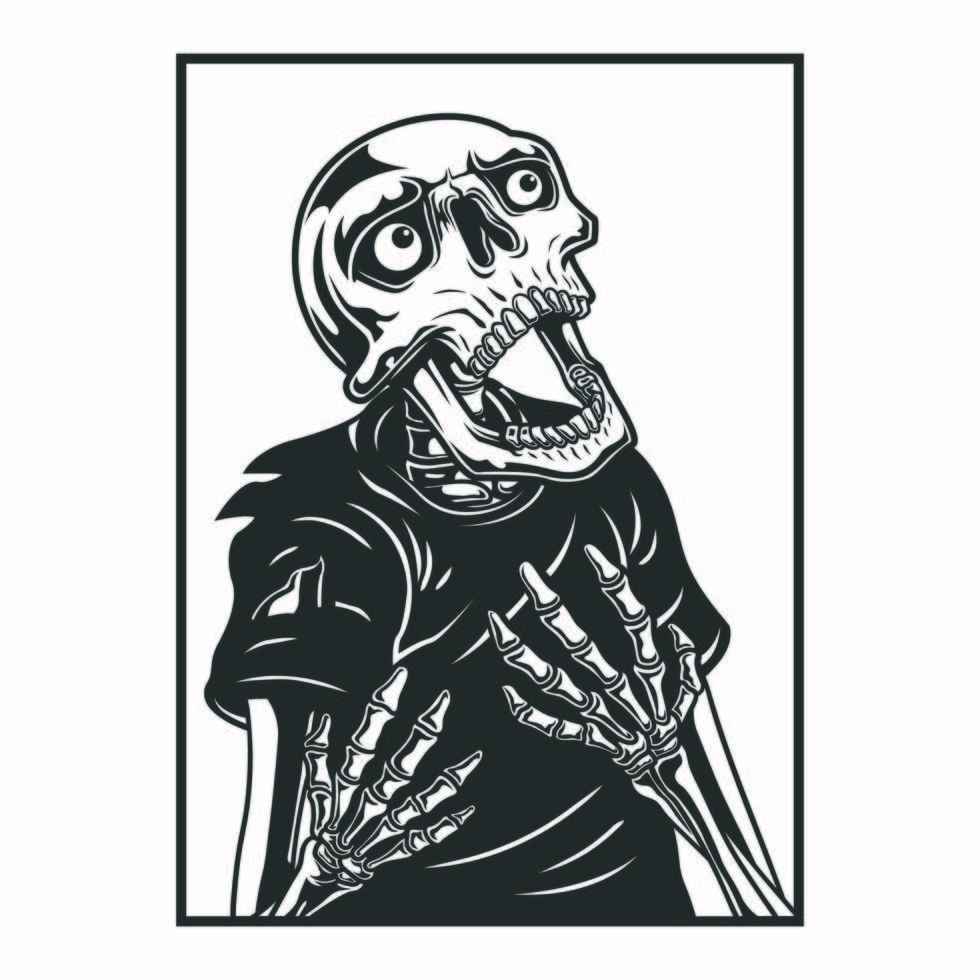 Skeleton screaming, black and white vector