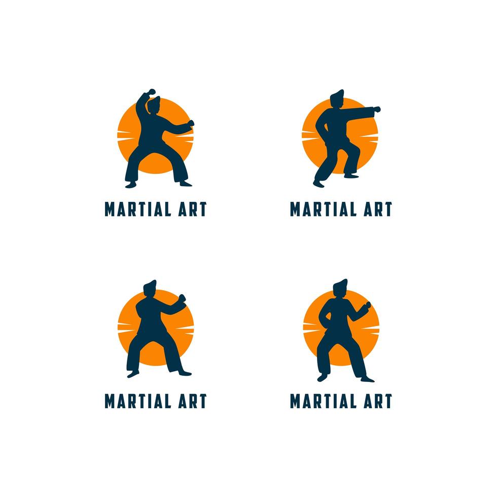 silueta, arte marcial, logotipo, conjunto vector