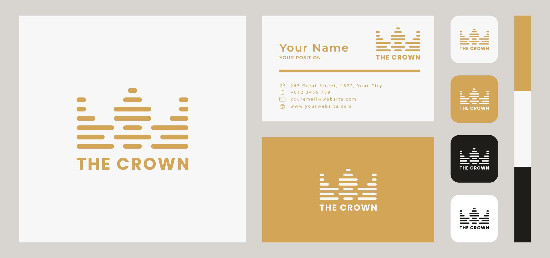 Line Gold Crown Business Card Template vector