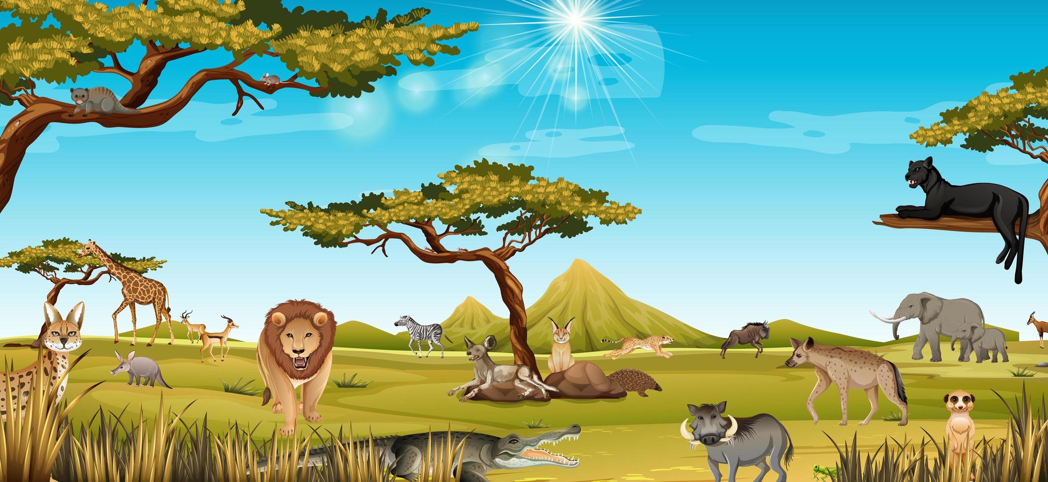 African animal in the forest landscape scene vector