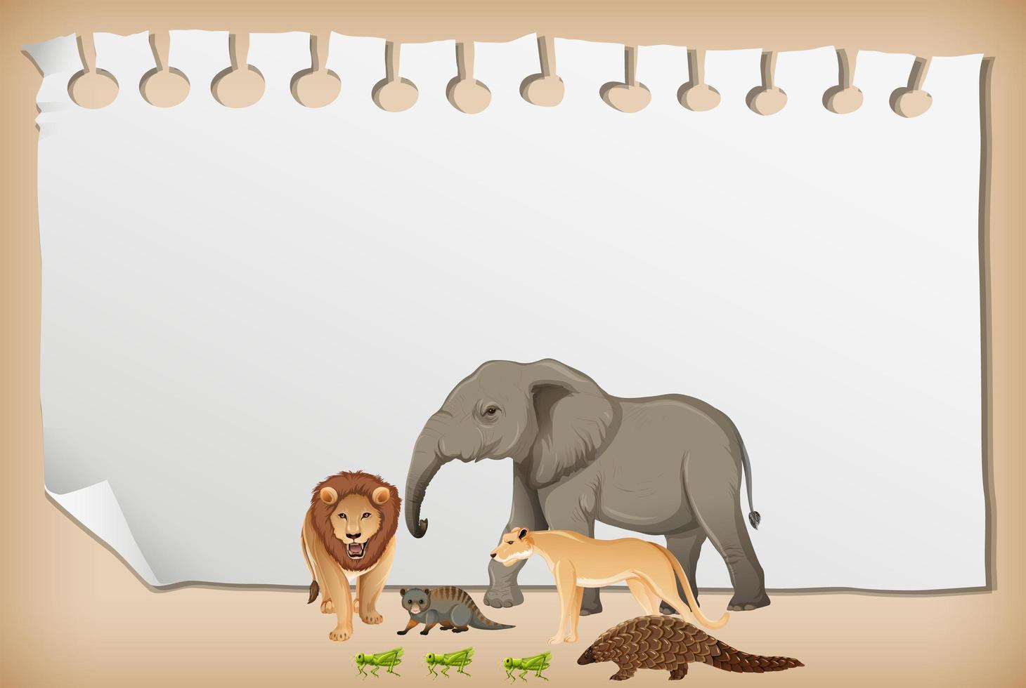 Banner de papel vacío con animal salvaje africano vector