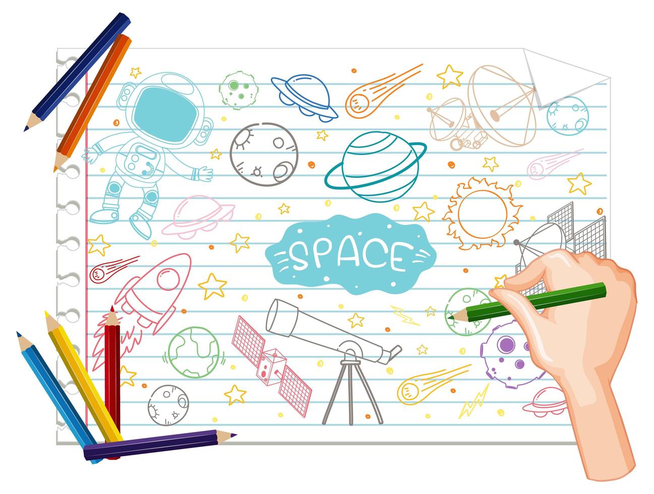 dibujo a mano alzada, elemento espacial doodle en papel vector