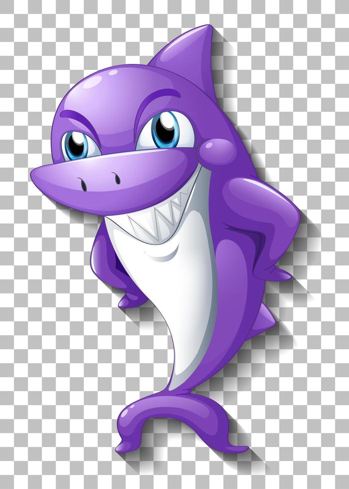 Smiling cute shark cartoon character isolated vector