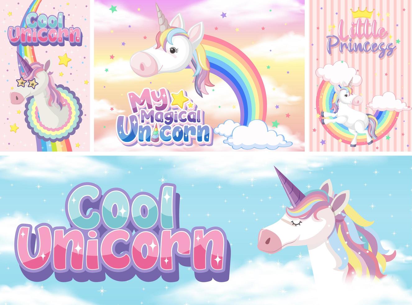 lindo banner de unicornio en color de fondo pastel vector