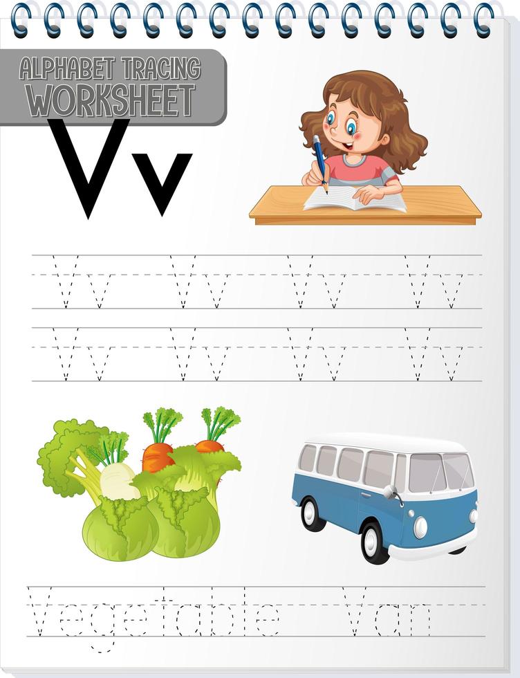 Alphabet tracing worksheet with letter V and v vector