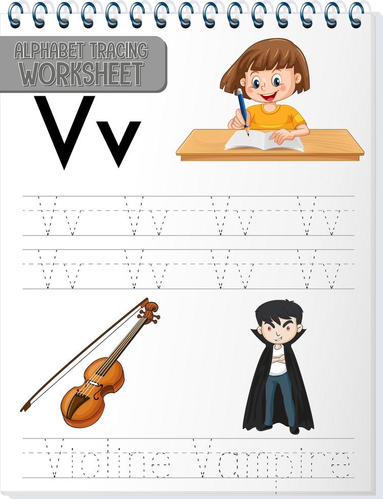 Alphabet tracing worksheet with letter V and v vector