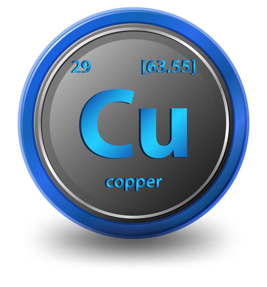 Copper chemical element. Chemical symbol with atomic number and atomic mass. vector