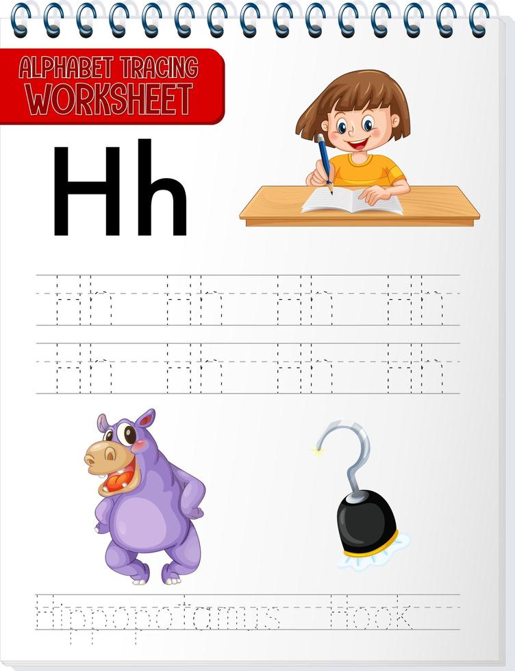 Alphabet tracing worksheet with letter and vocabulary vector