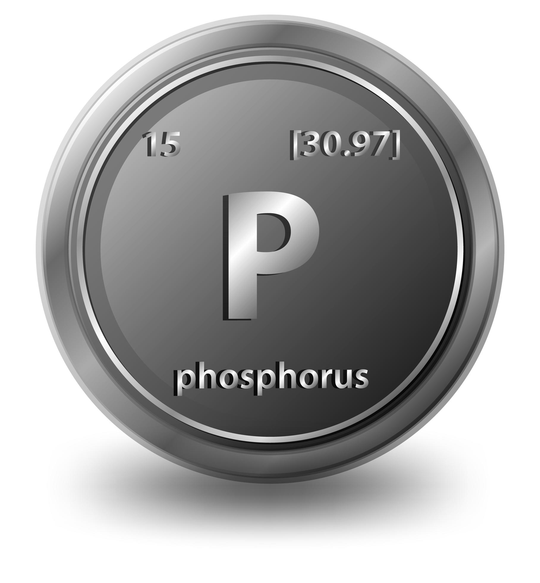 Phosphorus chemical element. Chemical symbol with atomic number and