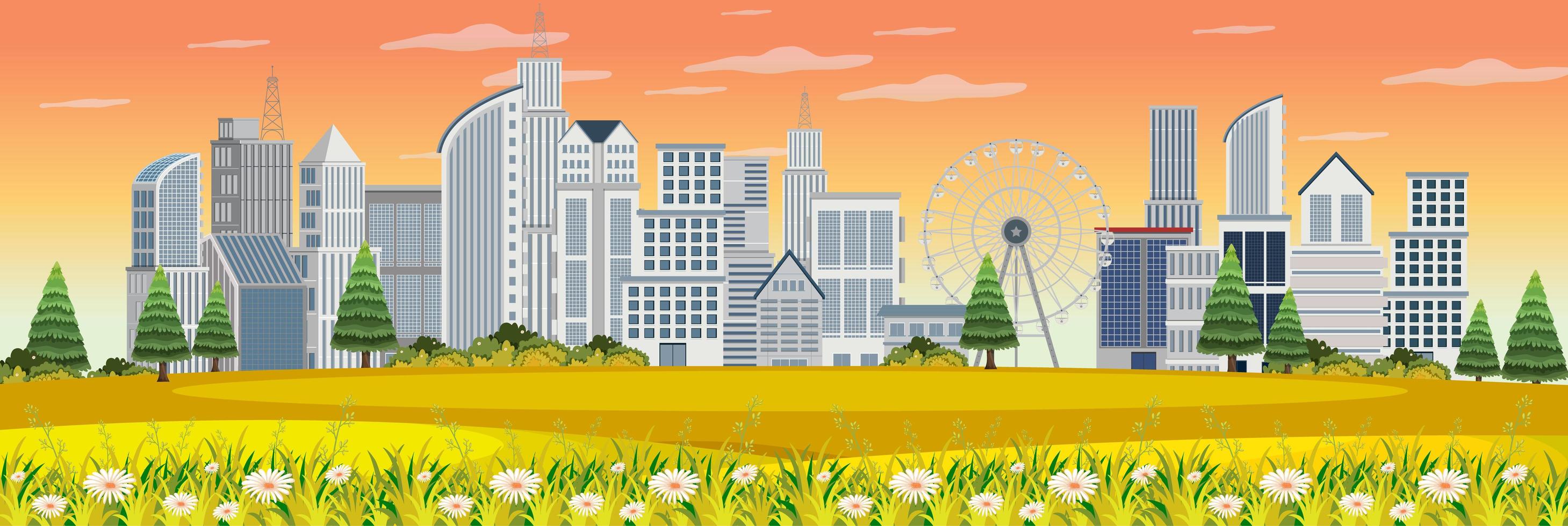 Outdoor landscape with urban view from the park vector
