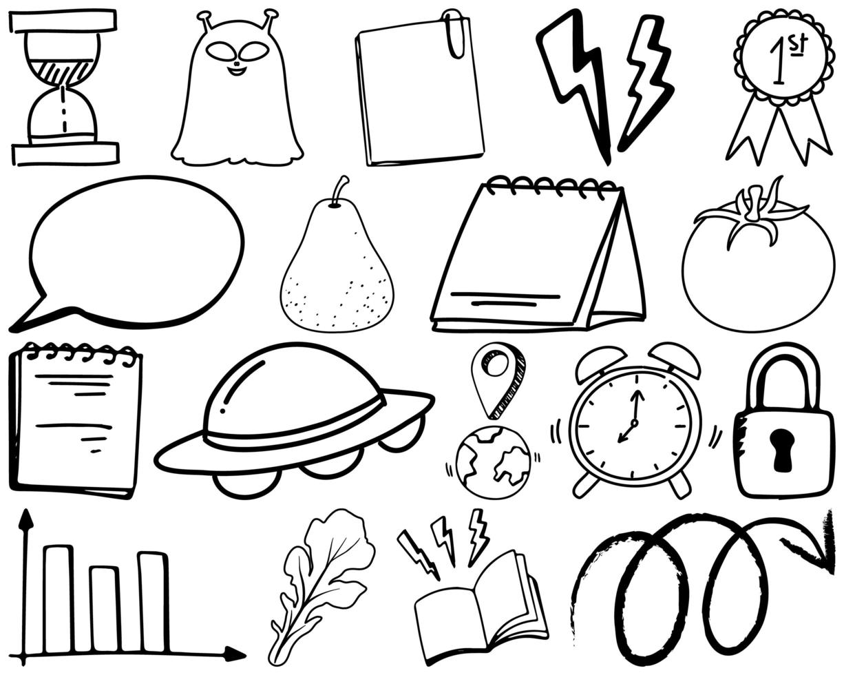 Set of item and symbol hand drawn doodle vector