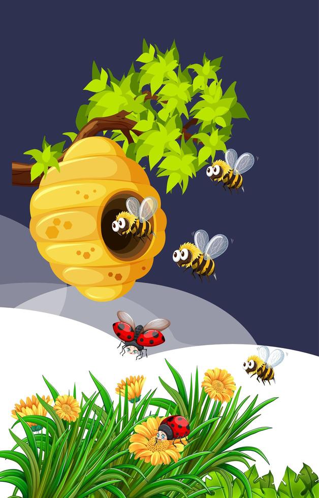 Bee and ladybug in nature vector