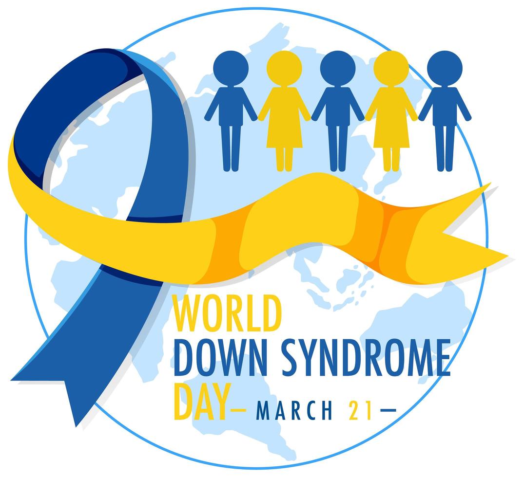 síndrome de down mundial el 21 de marzo con amarillo - signo de cinta azul vector