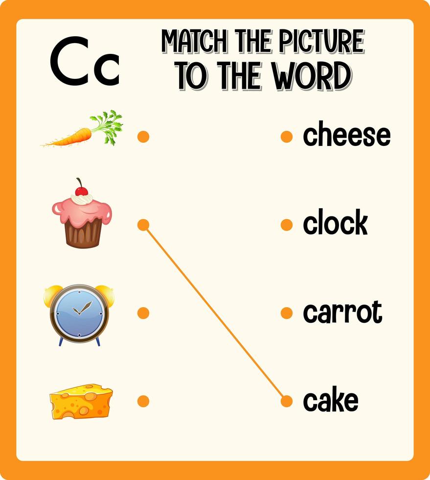 Match the picture to the word worksheet for children vector