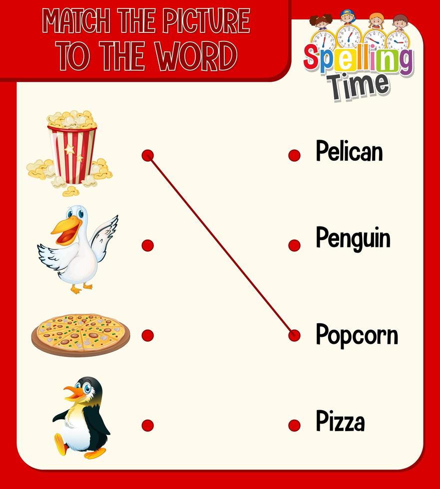 Word to picture matching worksheet for children vector