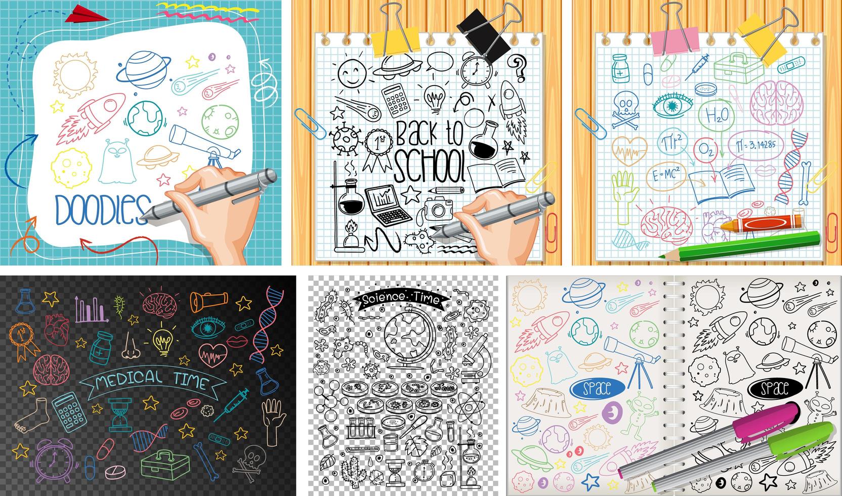 Set of colorful object and symbol hand drawn doodle vector