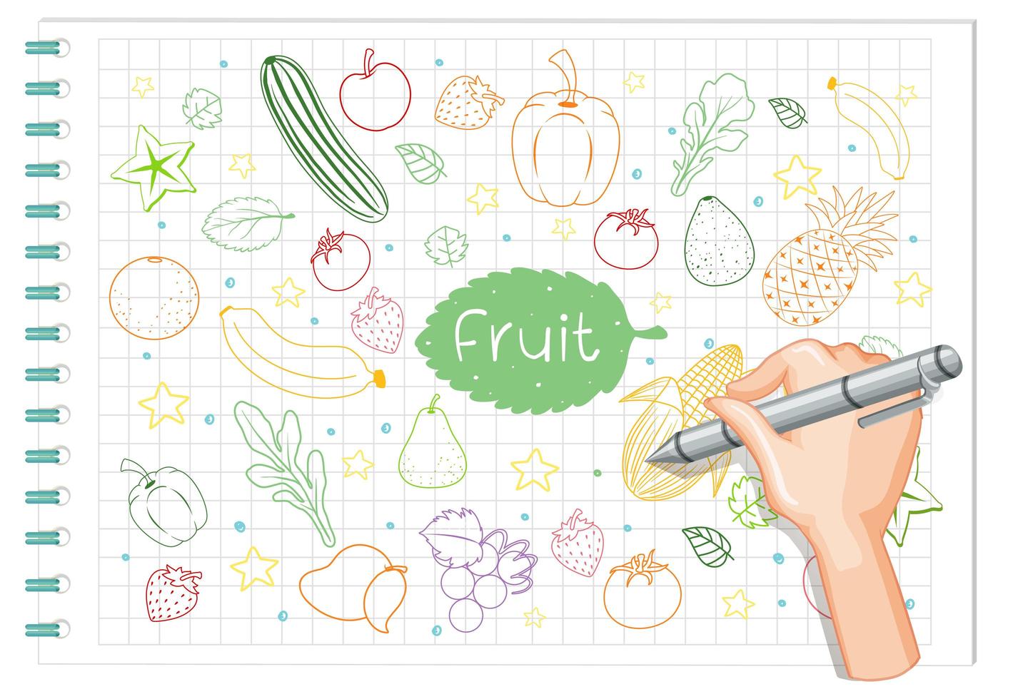 Hand drawing fruit element doodle on paper vector