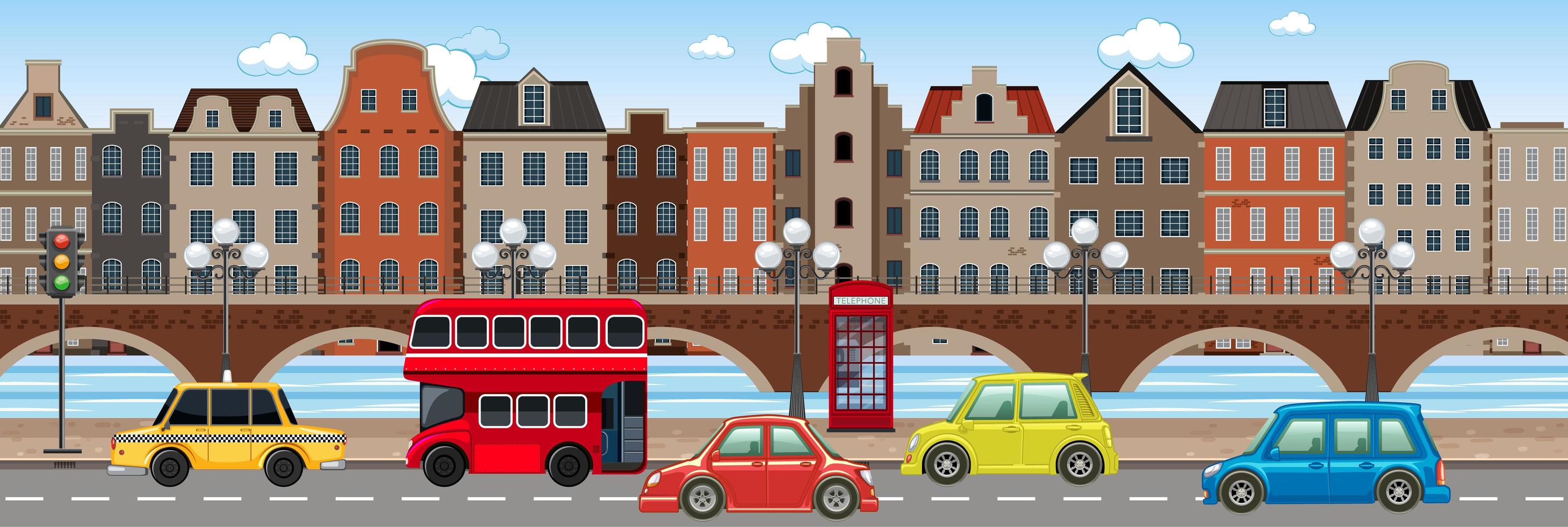 Traffic in the city scene vector