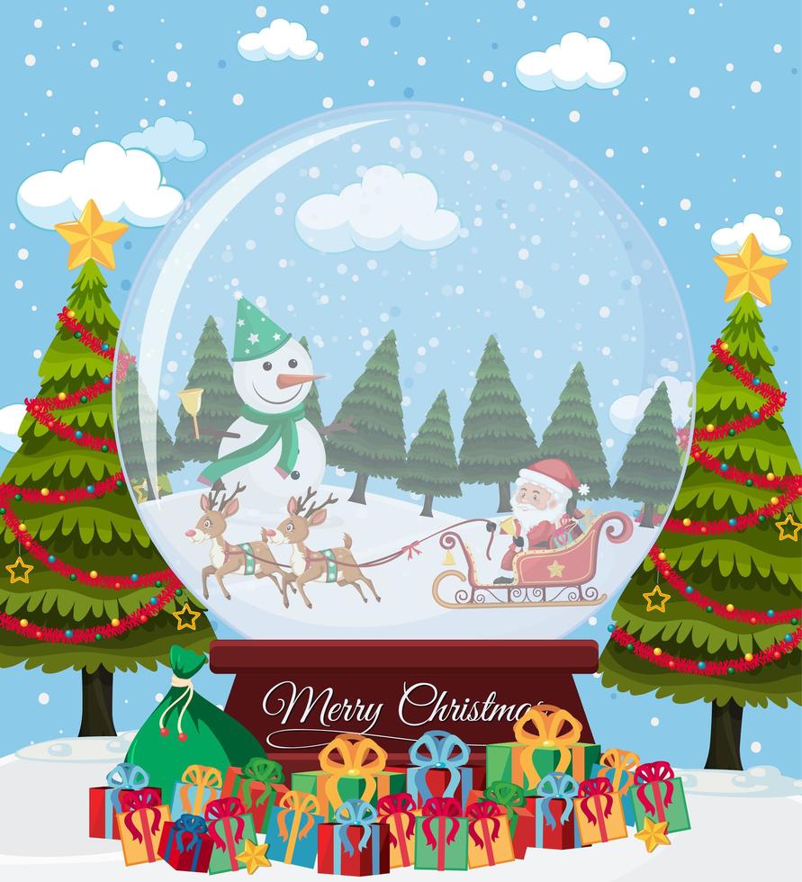 Santa on sleigh with deer delivery gift vector