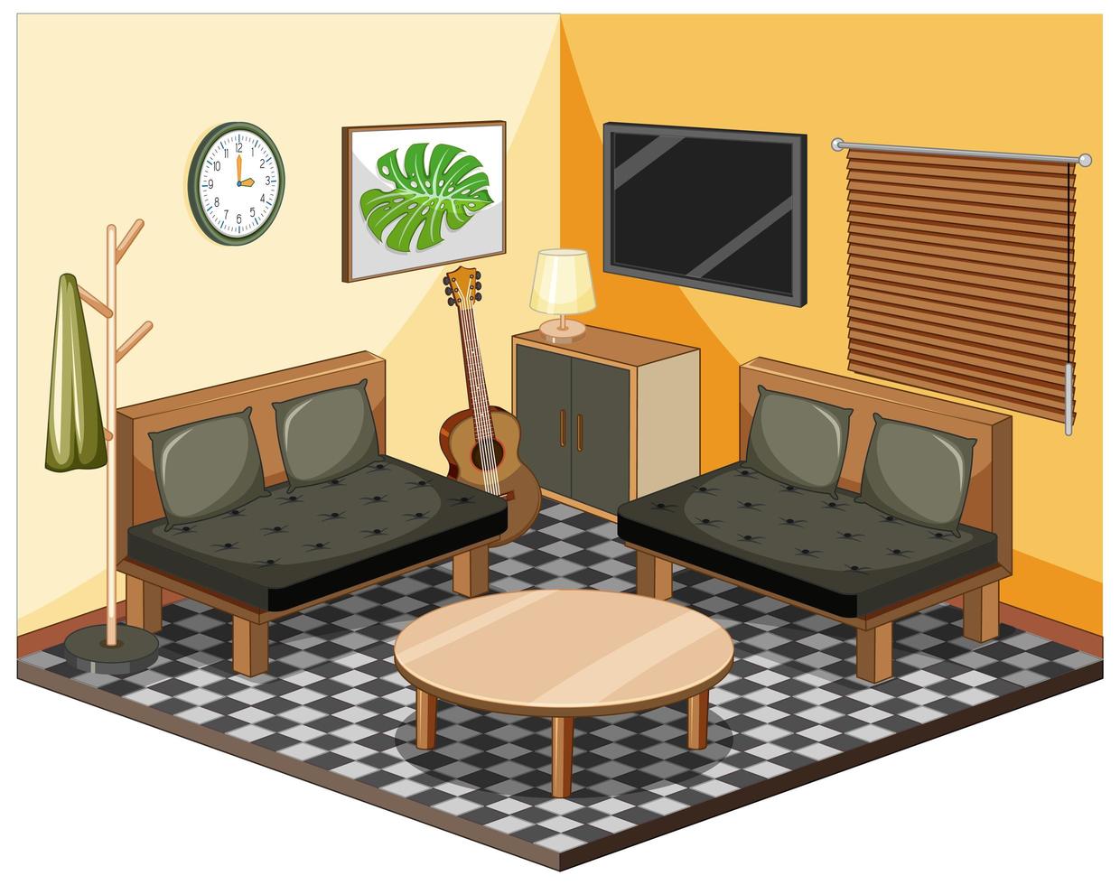 Living room with furnitures isometric vector