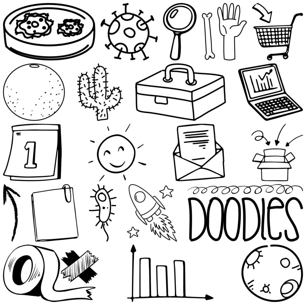 Set of item and symbol hand drawn doodle vector