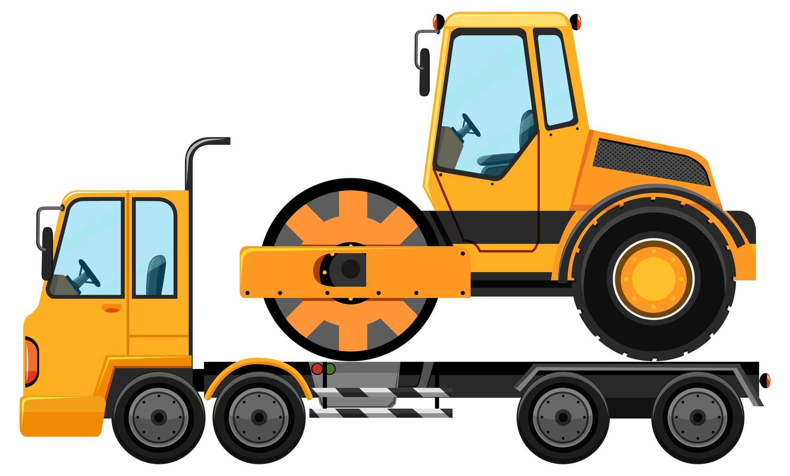 Tow truck carrying road roller vector