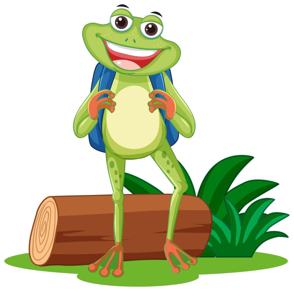 Funny frog cartoon character with nature element on white background vector