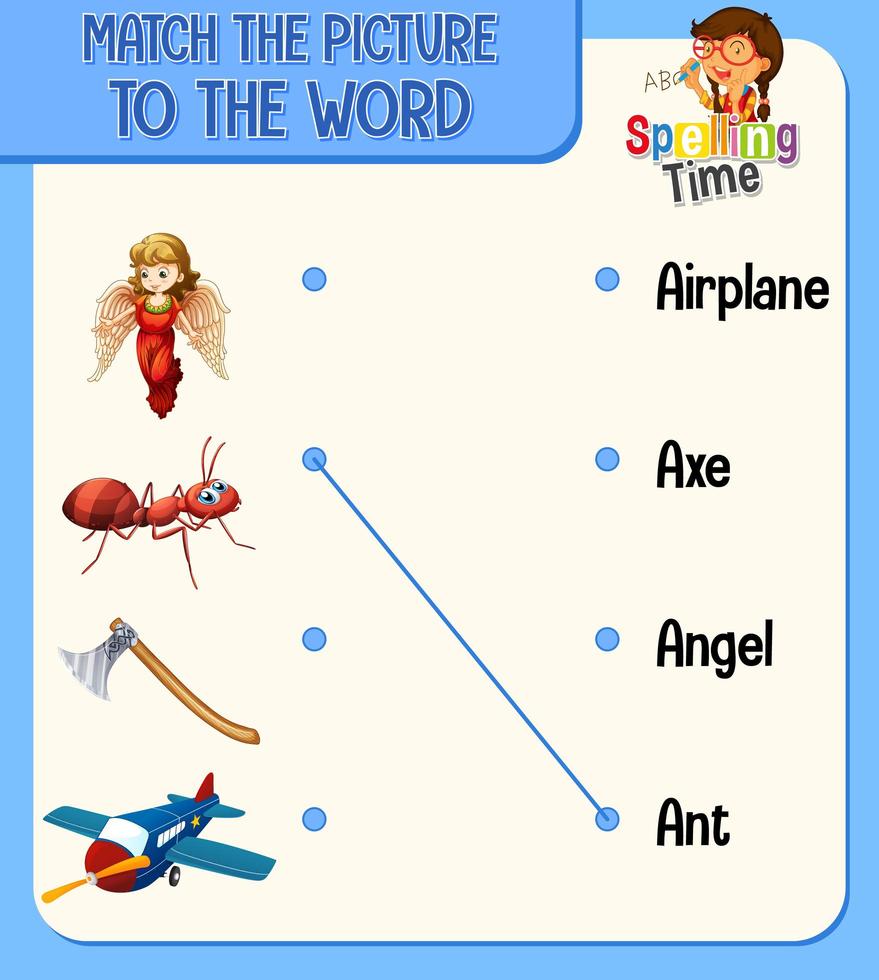 Word to picture matching worksheet for children vector