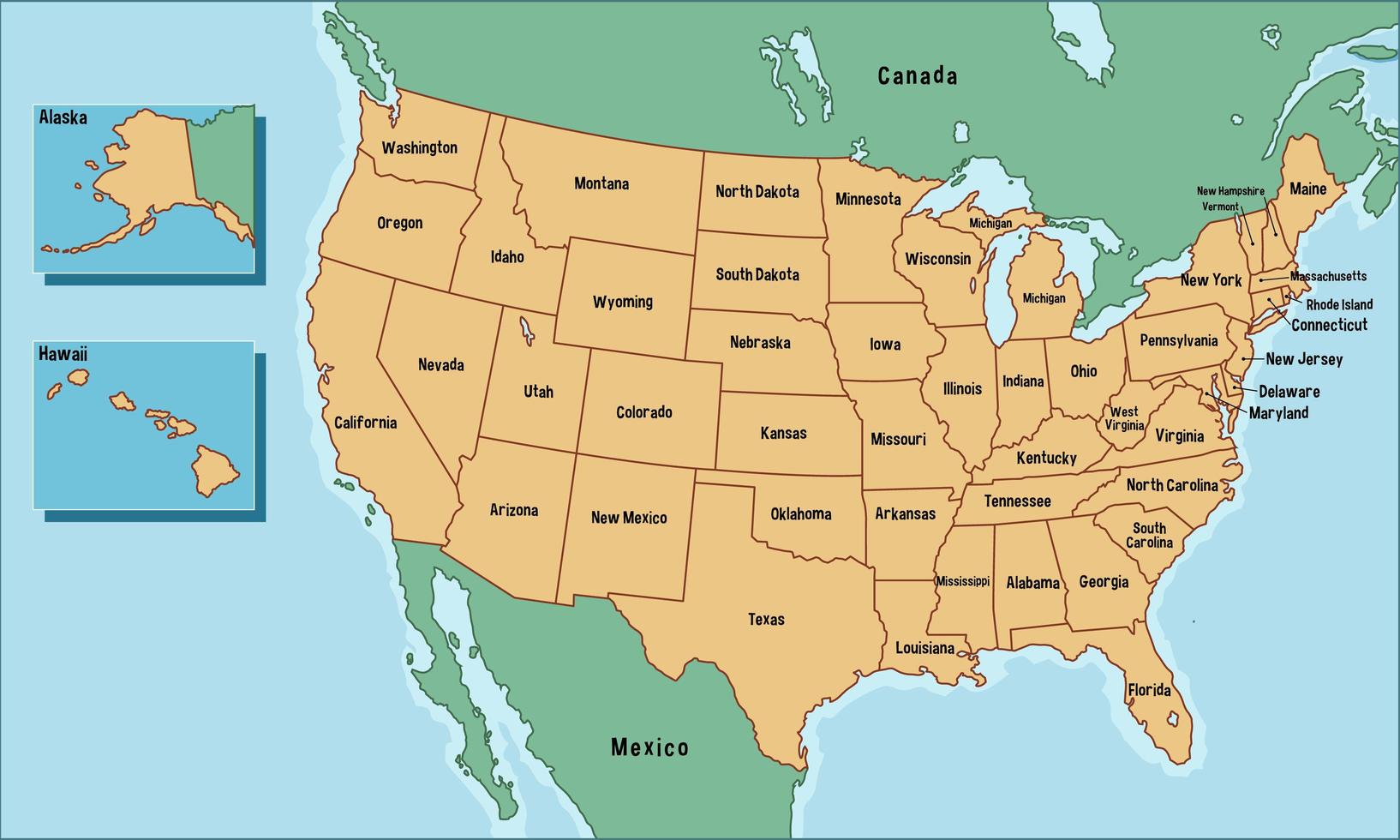 United States of America map with states names vector