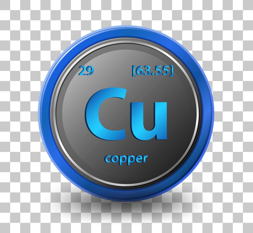 Copper chemical element. Chemical symbol with atomic number and atomic mass. vector