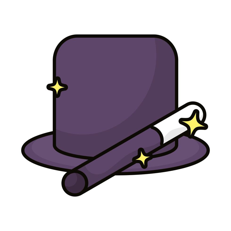 magic top hat and wand sorcery isolated icon vector