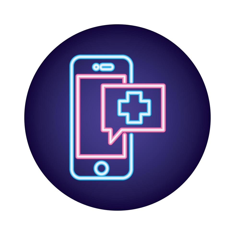 smartphone with telemedicine application neon style vector