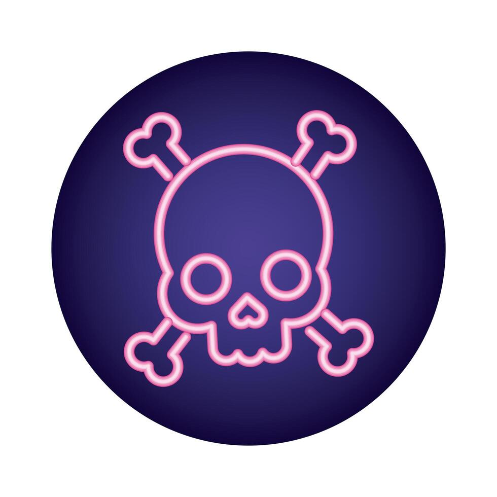 skull and bones crossed neon style icon vector