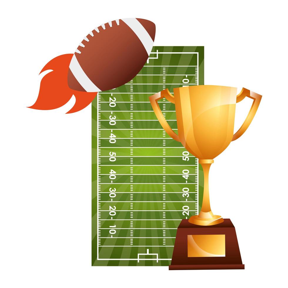 American football sport balloon with trophy cup and camp vector illustration design